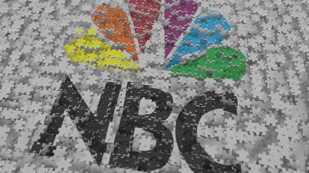 Logo of NBC being made with puzzle pieces, editorial 3D renderingのeditorial素材