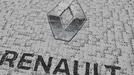 Logo of RENAULT being made with puzzle pieces, editorial 3D renderingのeditorial素材
