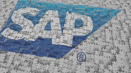 SAP logo composing with puzzle pieces, editorial 3D renderingのeditorial素材
