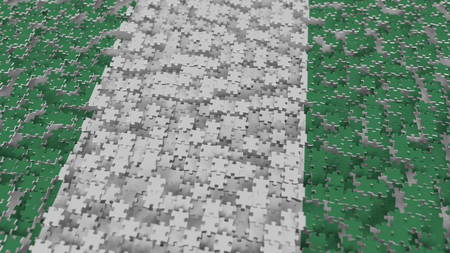 Flag of Nigeria being made with jigsaw puzzle pieces. Nigerian problem solution conceptual 3D...