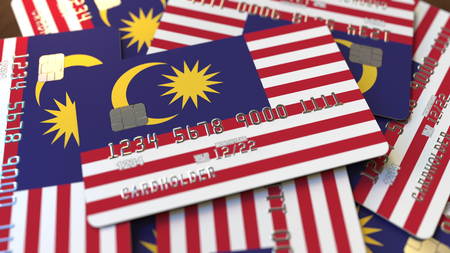 Credit cards with flag. National banking system conceptual 3Dの写真素材