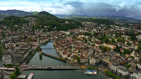 Aerial shot of the cityscape of Lucerne, Switzerlandの写真素材