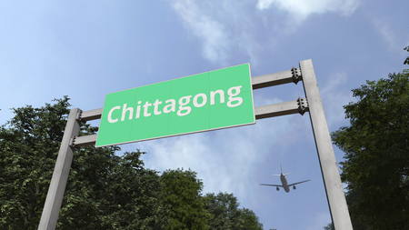 Plane landing in Chittagong, Bangladesh. 3D renderingの写真素材