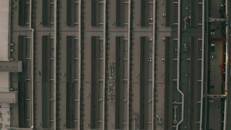 Aerial top down view of a big car factory in the eveningの写真素材