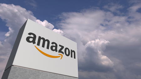 AMAZON logo against sky background, editorial 3D renderingのeditorial素材