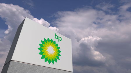BP logo on sky background, editorial 3D renderingのeditorial素材