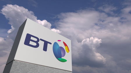BRITISH TELECOM logo against sky background, editorial 3D renderingのeditorial素材