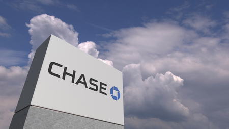 CHASE logo against sky background, editorial 3D renderingのeditorial素材