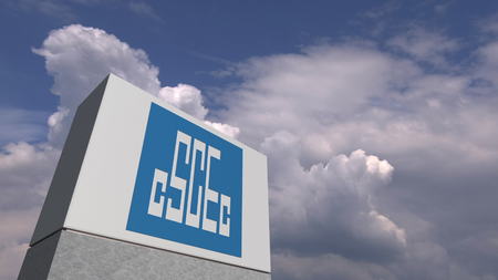 CHINA STATE CONSTRUCTION logo against sky background, editorial 3D renderingのeditorial素材