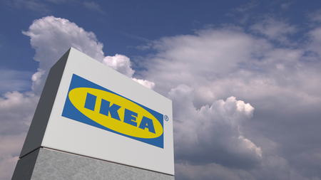 IKEA logo against sky background, editorial 3D renderingのeditorial素材