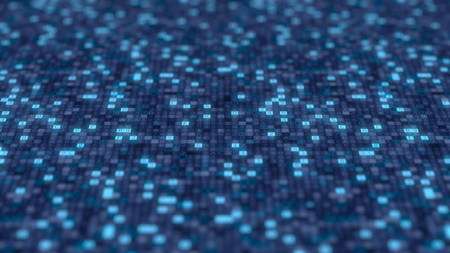 Hexadecimal symbols flashing on a blue computer screen. 3D renderingの写真素材