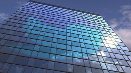 TWITTER logo against modern building reflecting sky and clouds, editorial 3D renderingのeditorial素材