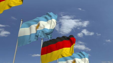 Row of waving flags of Argentina and Germany, 3D renderingの写真素材