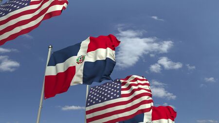 Flags of the Dominican Republic and the USA at international meeting, 3D renderingの写真素材