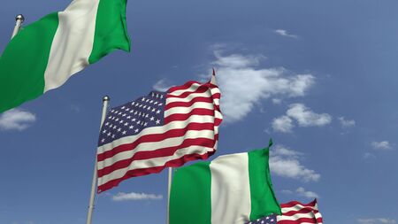Flags of Nigeria and the USA against blue sky, 3D renderingの写真素材