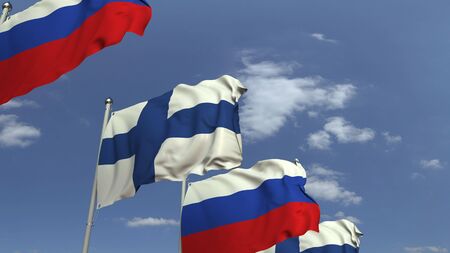 Row of waving flags of Finland and Russia, 3D renderingの写真素材