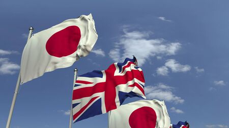 Many flags of Japan and the United Kingdom, 3D renderingの写真素材