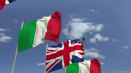 Flags of Italy and the United Kingdom at international meeting, 3D renderingの写真素材