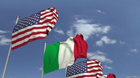 Flags of Italy and the USA at international meeting, 3D renderingの写真素材