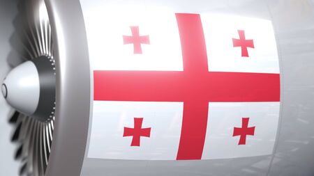 Aircraft engine with flag of Georgia, Georgian air transportation related 3D renderingの写真素材