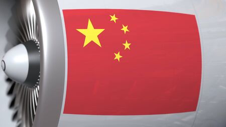 Turbine with flag of China. Chinese air transportation related conceptual 3D renderingの写真素材