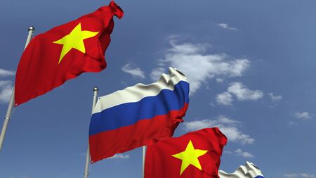 Flags of Vietnam and Russia at international meeting, 3D renderingの写真素材