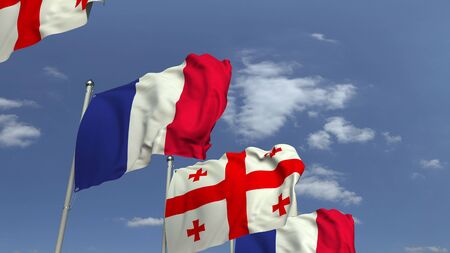 Waving flags of countries against sky, 3Dの写真素材