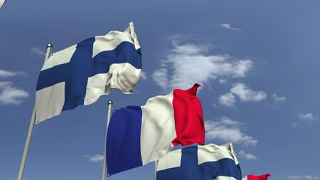 Waving flags of countries against sky, 3Dの写真素材