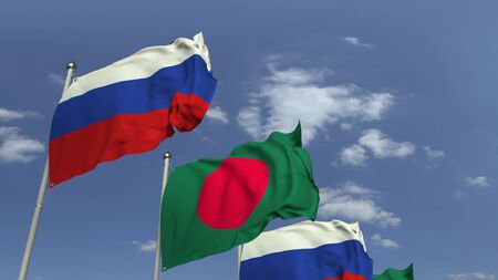 Flags of Bangladesh and Russia at international meeting, 3D renderingの写真素材