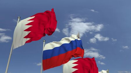 Row of waving flags of Bahrain and Russia, 3D renderingの写真素材