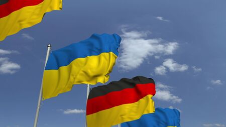 Flags of Ukraine and Germany at international meeting, 3D renderingの写真素材
