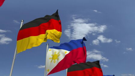 Waving flags of Philippines and Germany, 3D renderingの写真素材