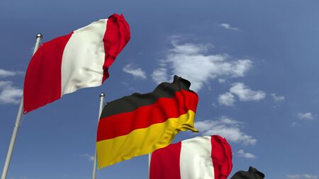 Many flags of Peru and Germany, 3D renderingの写真素材