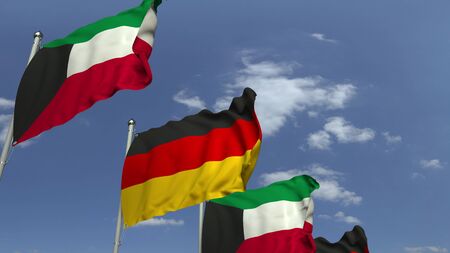 Flags of Kuwait and Germany at international meeting, 3D renderingの写真素材