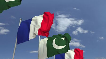 Waving flags of Pakistan and France, 3D renderingの写真素材