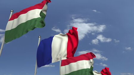 Row of waving flags of Hungary and France, 3D renderingの写真素材
