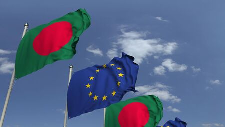 Flags of Bangladesh and the European Union at international meeting, 3D renderingの写真素材