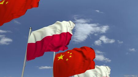 Waving flags of Poland and China, 3D renderingの写真素材