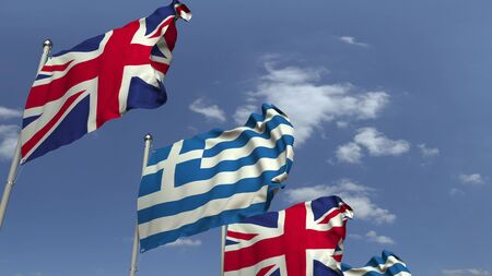 Many flags of Greece and the United Kingdom, 3D renderingの写真素材