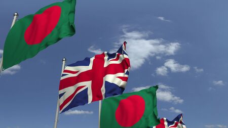 Flags of Bangladesh and the United Kingdom at international meeting, 3D renderingの写真素材
