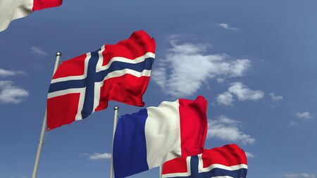 Flags of Norway and France at international meeting, 3D renderingの写真素材