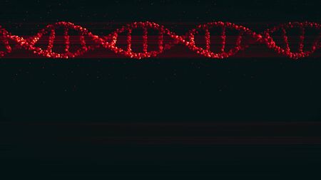 Red DNA molecule model and particles, 3D renderingの写真素材