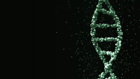 green DNA molecule with particles, 3D renderingの写真素材