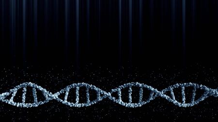 Blue DNA molecule with particles, 3D renderingの写真素材