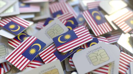 SIM cards with flag of Malaysia. Malaysian cellular network related conceptual 3D renderingの写真素材