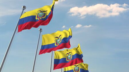 Flying flags of Ecuador. 3D renderingの写真素材