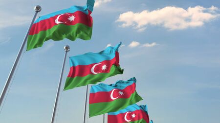 Flying flags of Azerbaijan. 3D renderingの写真素材