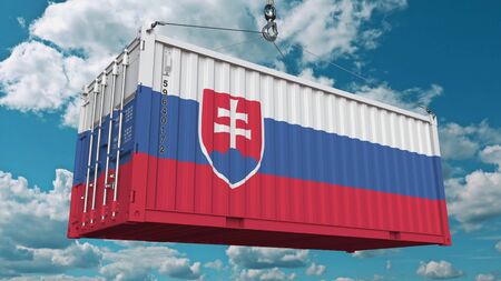 Cargo container with flag of Slovakia. Slovak import or export related conceptual 3D renderingの写真素材