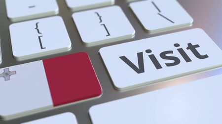 VISIT text and flag of Malta on the buttons on the computer keyboard. Conceptual 3D renderingの写真素材