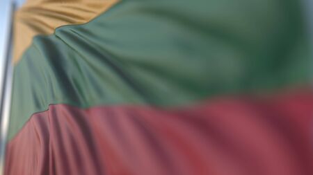 Waving flag of Lithuania, shallow focus close-up. Realistic 3D rendering